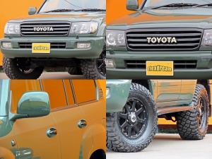 ランクル１００アーミーグリーン　ライノラック　オーニング　ＴＯＹＯＴＡロゴグリル