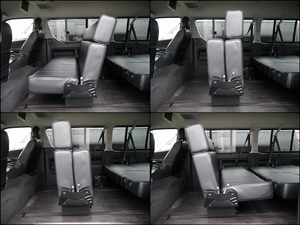 ハイエースワゴンキャンピングカー　車中泊　3列シートシートアレンジ　内装架装