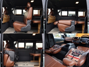 ハイエースバンアウトドア　キャンプ　車中泊　バンライフ　１BOX　ベッド　