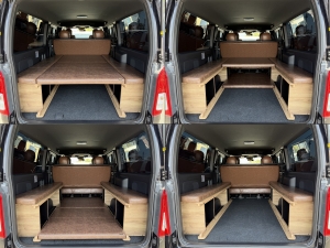 ハイエースバンアウトドア　キャンプ　車中泊　バンライフ　4WD　ベッド　キャンピングカー