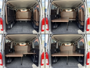 ハイエースバンアウトドア　キャンプ　車中泊　バンライフ　ベッド　