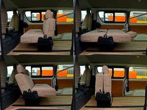 ハイエースバンアウトドア　キャンプ　車中泊　バンライフ　１BOX　ベッド　キャンピングカー