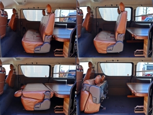 ハイエースバンアウトドア　キャンプ　車中泊　バンライフ　１BOX　ベッド　キャンピングカー