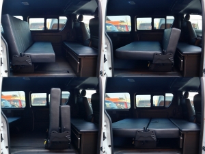 ハイエースバンアウトドア　キャンプ　車中泊　バンライフ　１BOX　ベッド　キャンピングカー