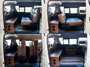 ハイエースワゴンアウトドア　キャンプ　車中泊　バンライフ　１BOX　ベッド　キャンピングカー