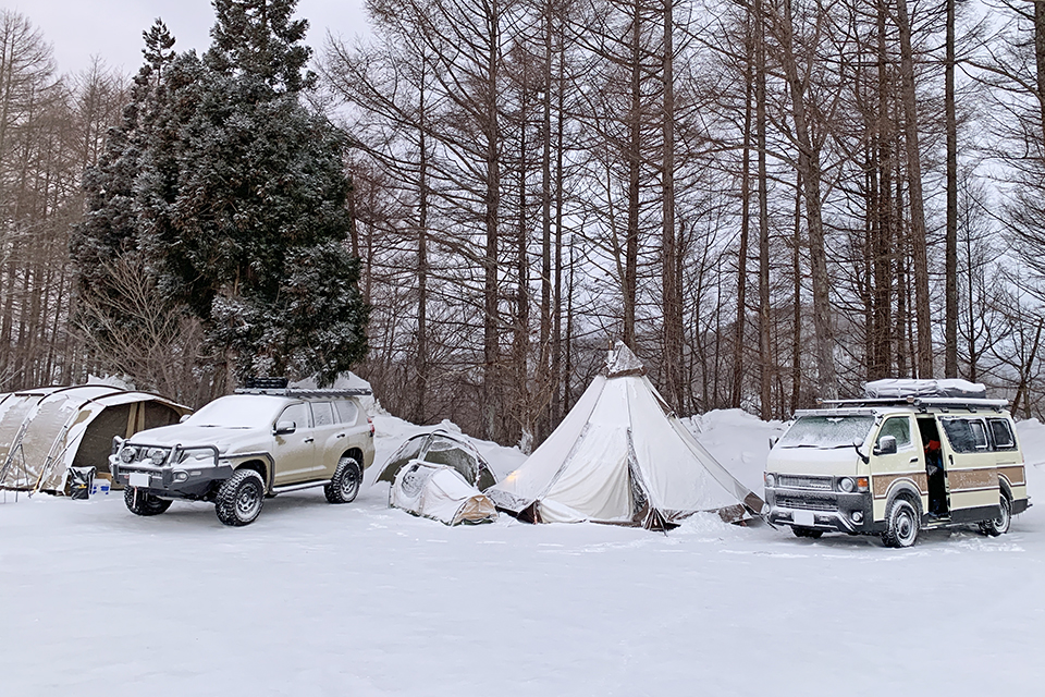 ogawaピルツT/C・アポロン 丸目ハイエースと150ランクルプラドで雪中 冬キャンプ
